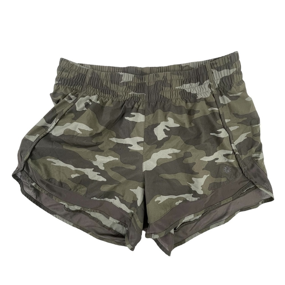 Athleta Printed Mesh Racer Run Shorts 4" Small Camo Quick Dry Recycled Polyester